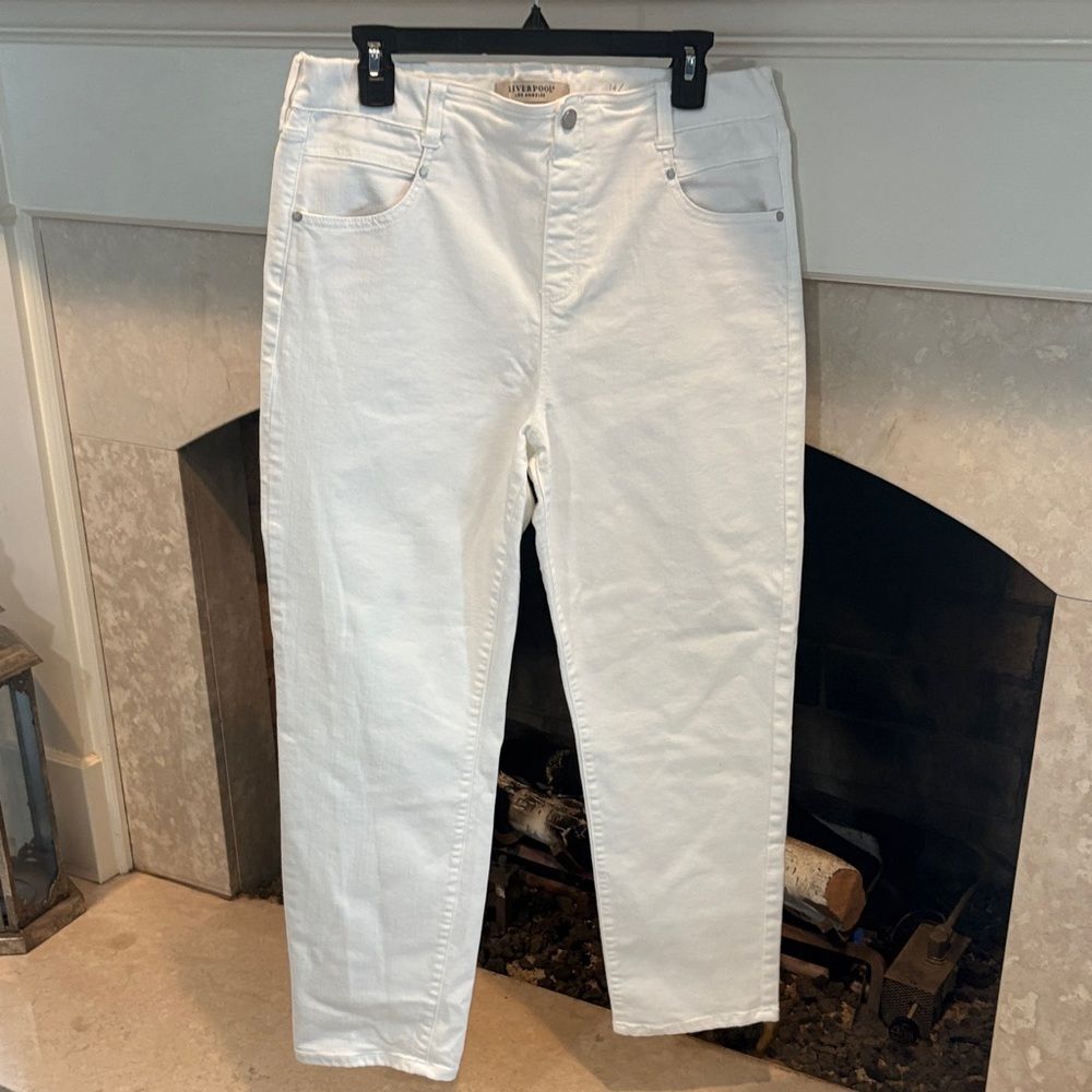 Liverpool White Straight-Leg High-Rise Jeans   Size 14